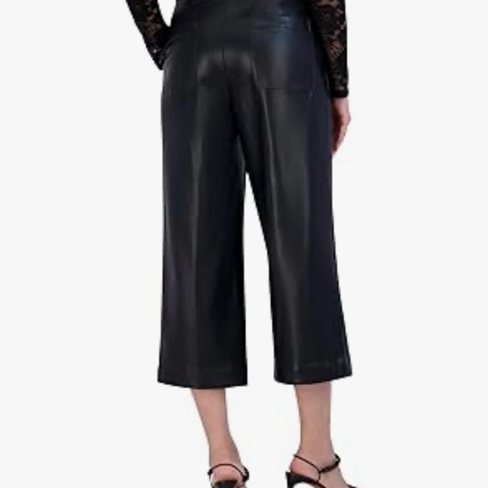 BCBG NEW YORK Faux-Leather Cropped Pants Women's 4 Onyx Elastic Waist Pull On - Picture 3 of 10